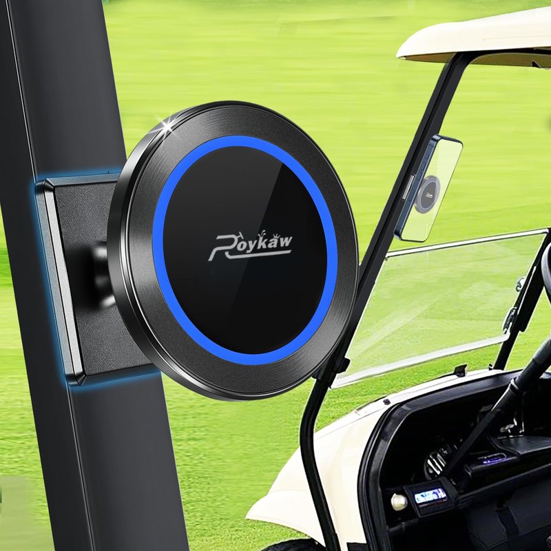 Roykaw Magnetic Golf Cart Phone Holder Compatible with MagSafe iPhone Holder 12/13/14/15/16, Portable Push Cart Phone Mount for Gym, Compatible with EZGO/Club Car/Yamaha & All Metal-Body