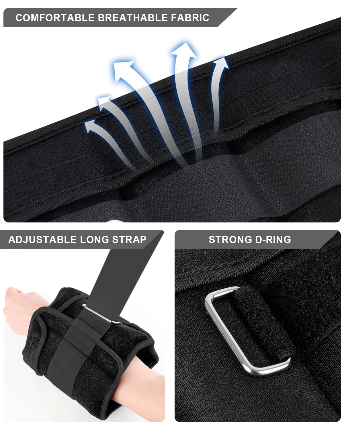 Adjustable Ankle Weights 1-10 LBS Pair with Removable Weight for Jogging, Gymnastics, Aerobics, Physical Therapy, Resistance Training|Each 1-5 LBS, Total 10LBS, Black