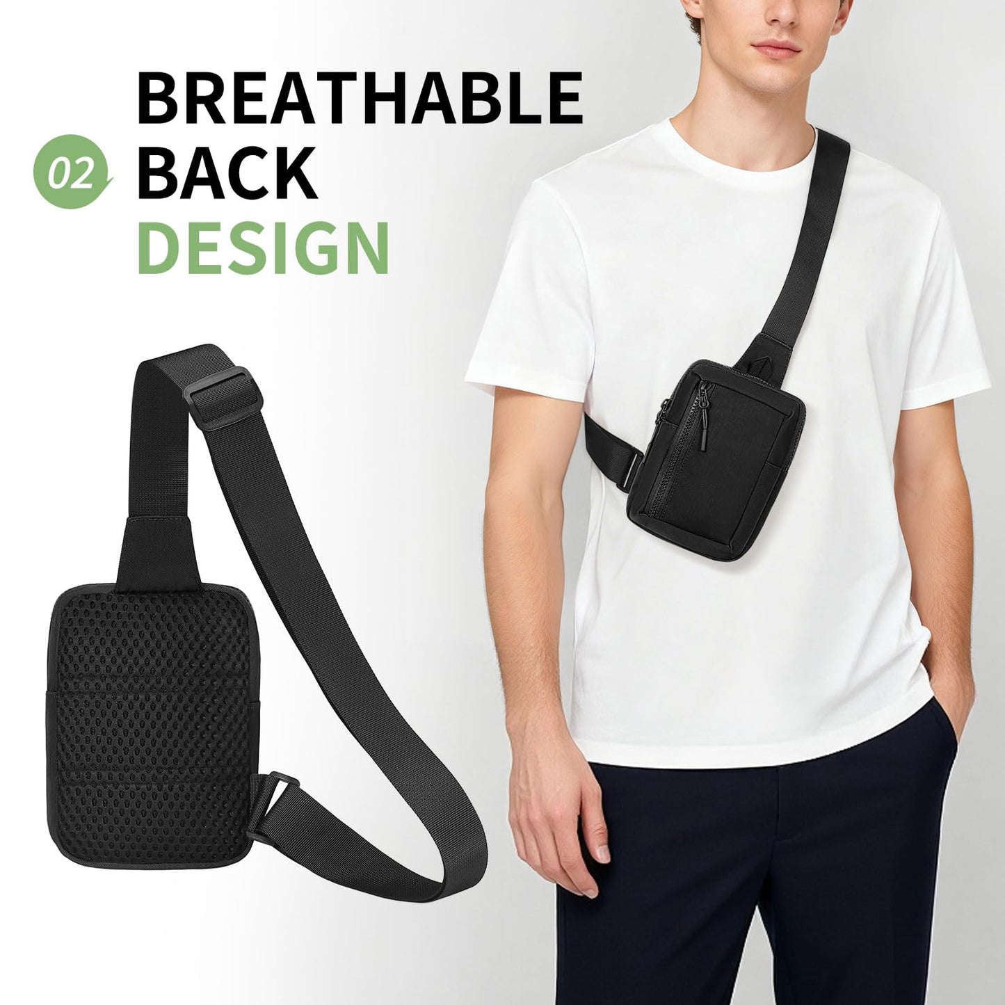 SUIKIHUM Mini Sling Bag for Men and Women, 7.5 Inch Small Anti Theft Crossbody Sling Backpack Nylon Chest Bag Fanny Pack for Travel Running Hiking (Black)