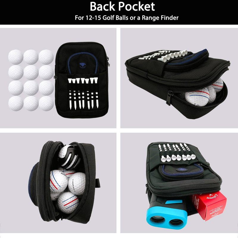 VIVA EAGLE Golf Pouch Bag with Detachable Clip | Multiple Zipper Pockets to Store Balls Tees Accessories Valuables - Navy