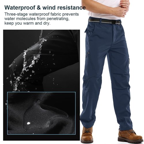 Jessie Kidden Mens Hiking Pants Water Repellent Outdoor Snow Ski Fishing Camping Walking Fleece Lined Insulated Winter Pants (6070 Blue 36)
