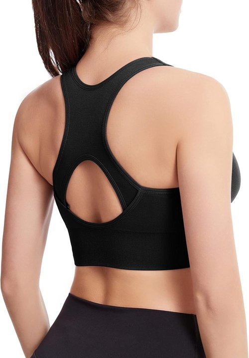 Fapreit Women's Sports Bra - Seamless Wire-Free Zip Front Closure for Post-Surgery Comfort | Padded Racerback Design