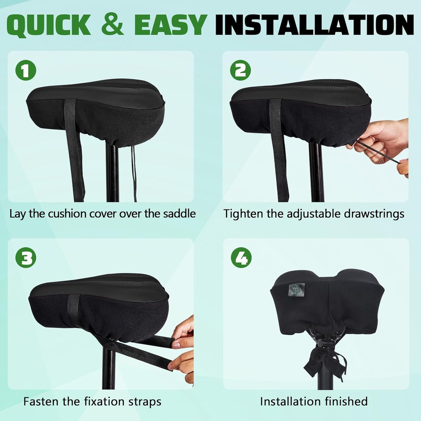 Zacro Bike Seat Cushion - Padded Gel Bike Seat Cover for Men & Women, Padding Bicycle Saddle fit with Peloton/Spin Stationary Exercise/Mountain Road Cycling Bike