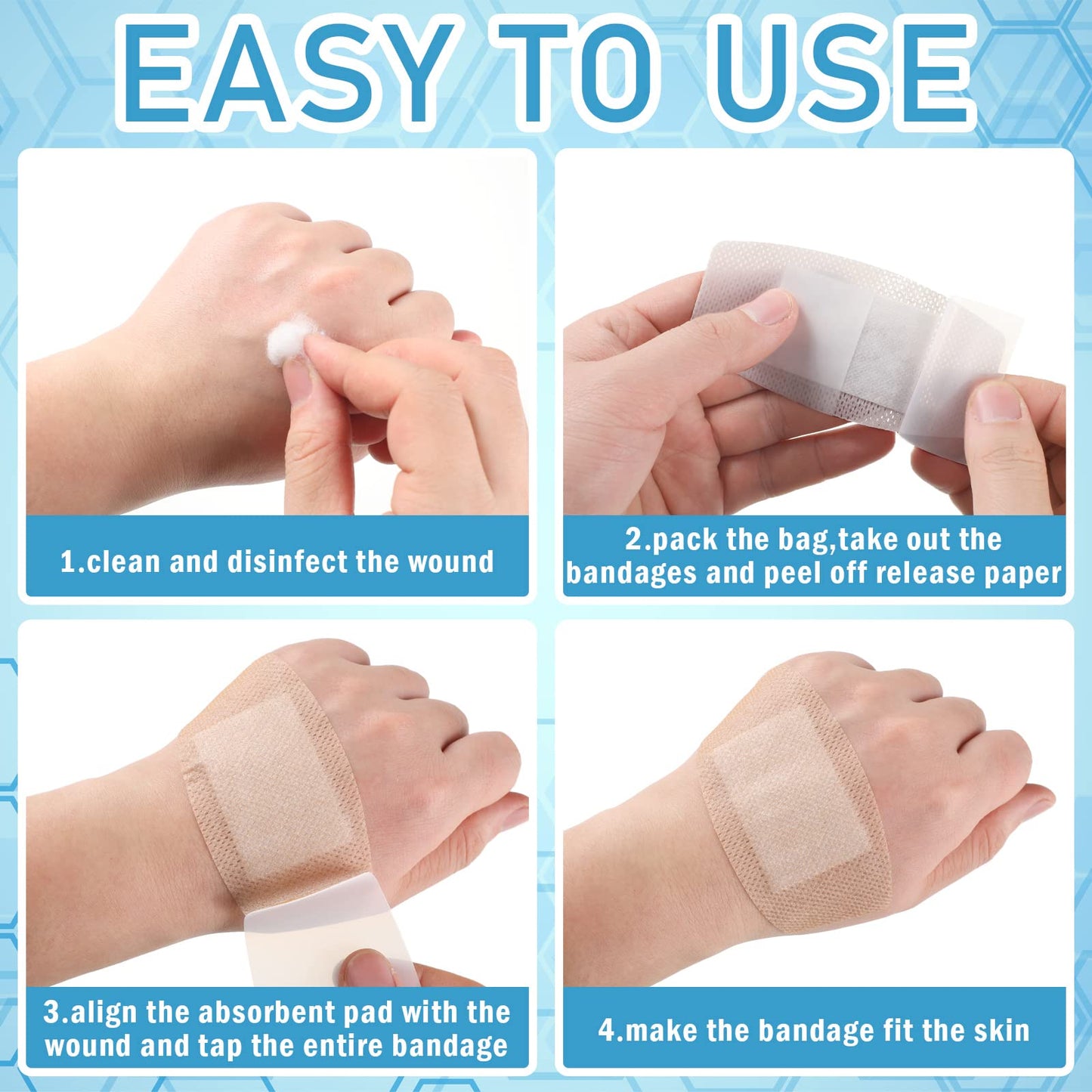 Funtery 30 Pcs Silicone Bandages Extra Large Silicone Adhesive Bandages Bulk Flexible Elderly Painless Removal for Sensitive Fragile Skin Wounds(3.9 x 2 in)