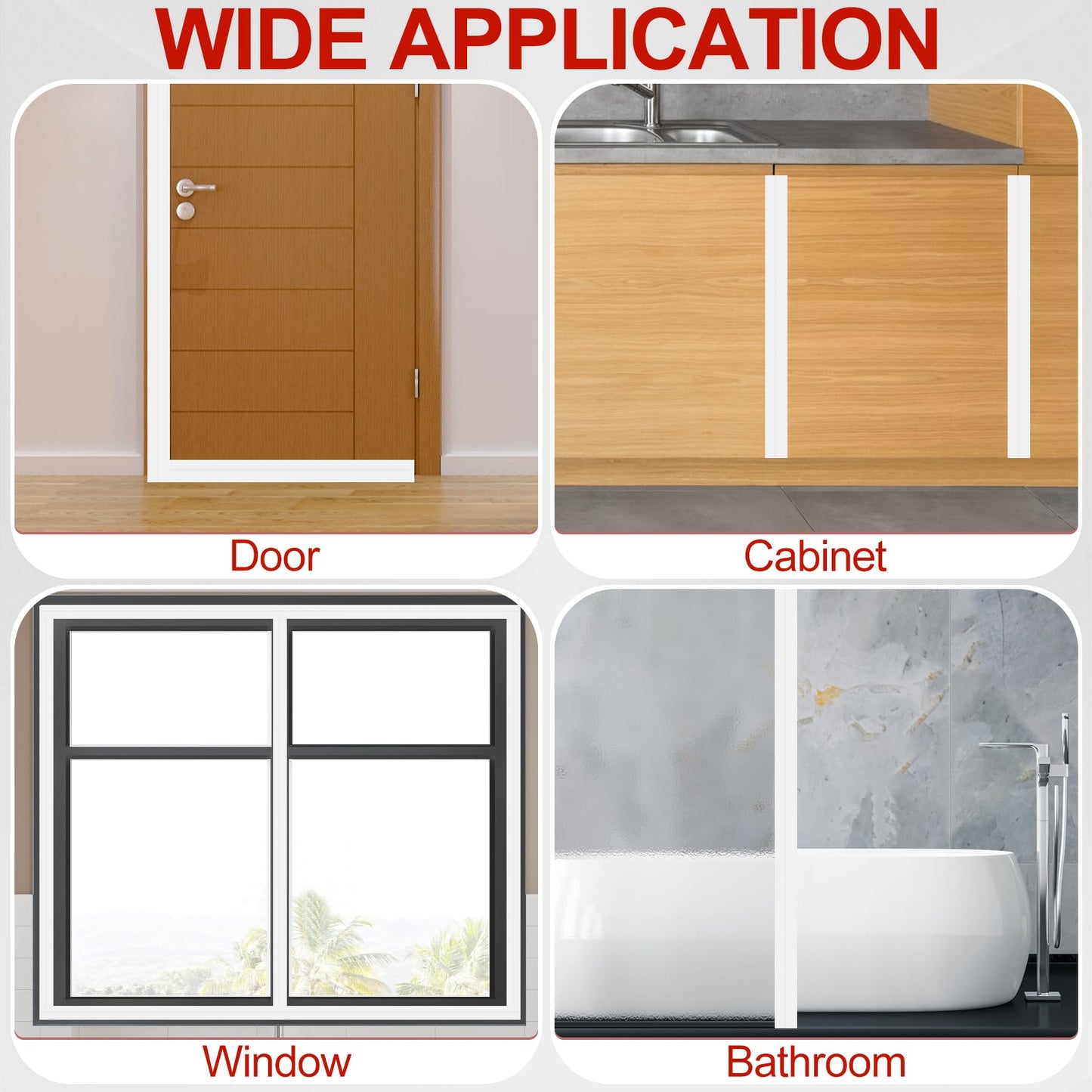 MYFAMIREA Door Weather Stripping 1IN (W) x 20FT (L) Door Draft Stopper Seal Tape Silicone Seal Strip Self Adhesive Shower Sweep Insulation Tape Side Bottom Strip for Sliding Glass Window Gap, White