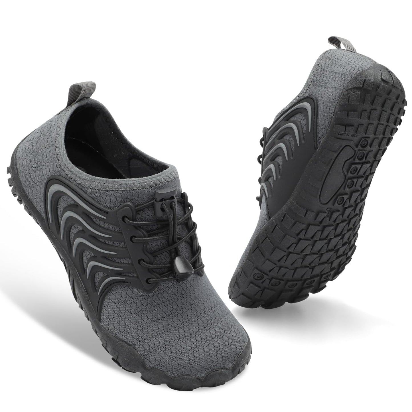 BARERUN Kids Water Shoes Boys Girls Quick Dry Breathable Sports Aqua Sneakers Wide Toe Adjustable Barefoot Non-Slip Lightweight Swimming Beach Pool Shoes Darkgrey Big Kid 2