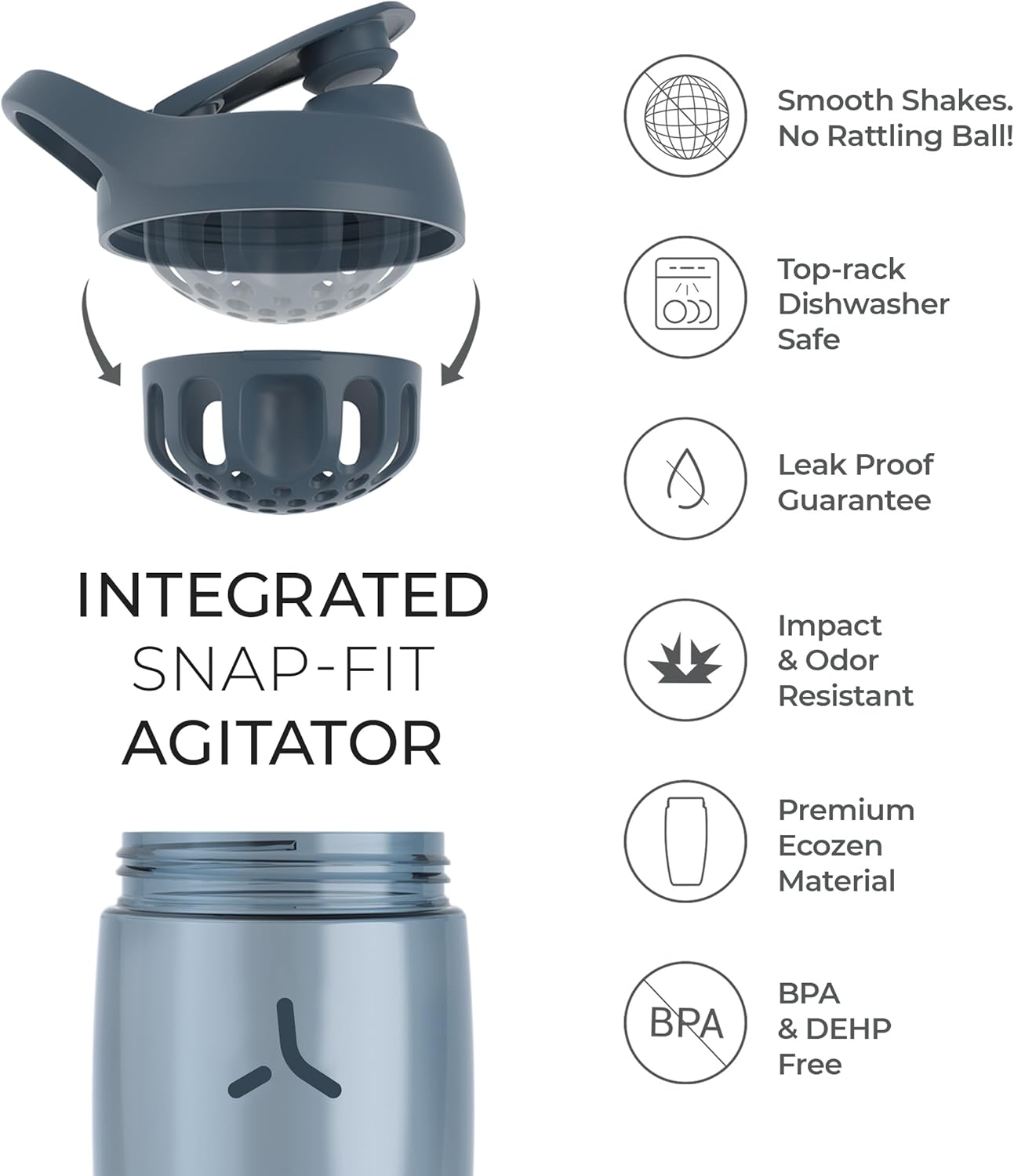 Promixx Pursuit Protein Shaker Bottle - 24 oz Silent No-Ball Mixer, Leak-Proof, BPA-Free, Easy-Clean