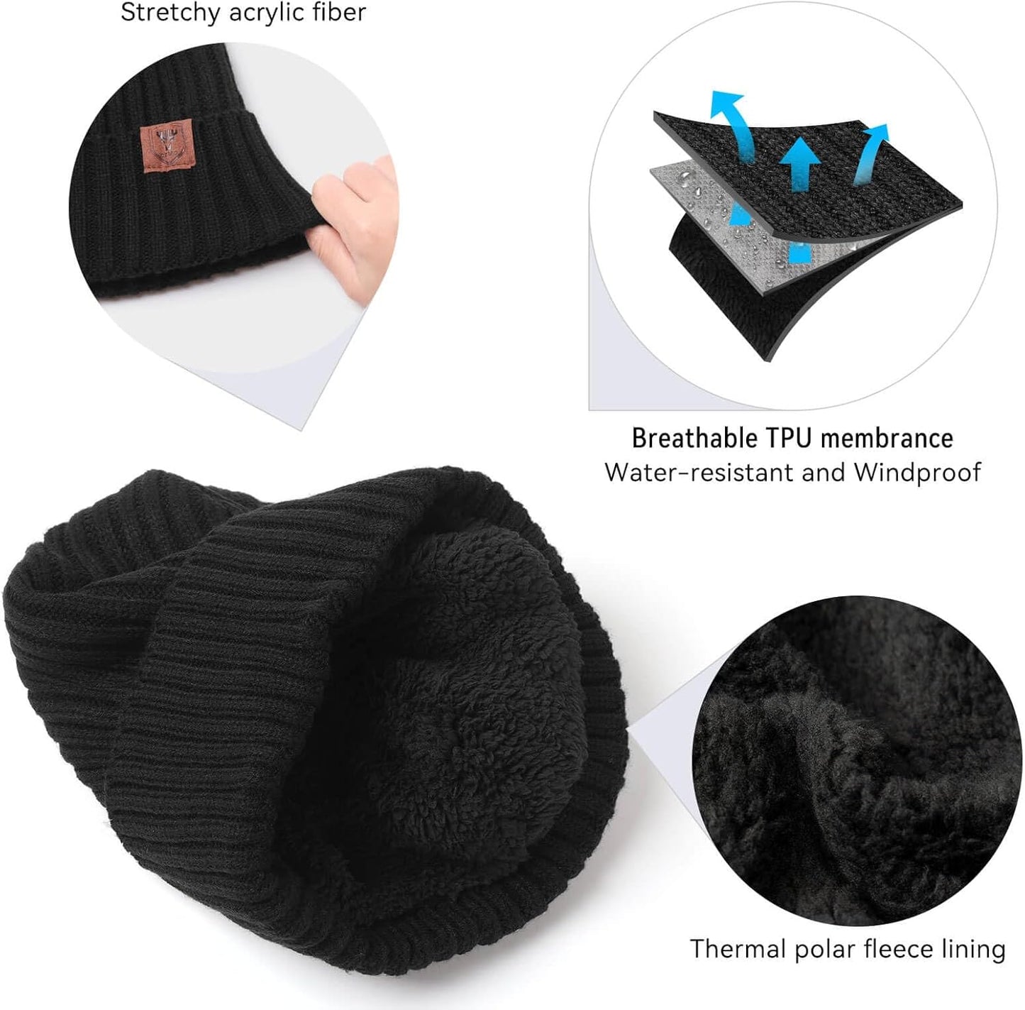 OZERO Knit Beanie - Thermal Thick Polar Fleece Winter Hat for Men & Women | Snow Skull Cap