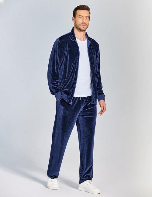 COOFANDY Mens Velour Tracksuit Activewear Set Sports Track Suits for Men Set Mock Neck Zip Up Sweatshirt