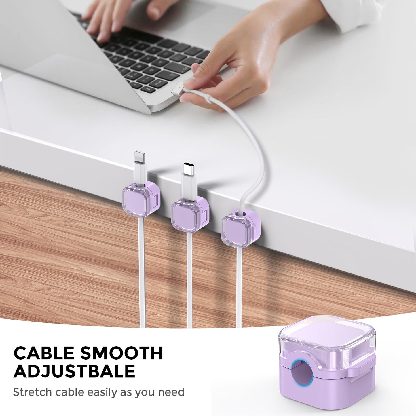 AhaStyle 6 Pack Magnetic Cable Organizer [1s Lock] Cord Holders Clips Strong Adhesive Cord Keeper [Smooth Adjustable] Hide Wire Cord Organizer for Nightstand Kitchen Car Office (Lavender)