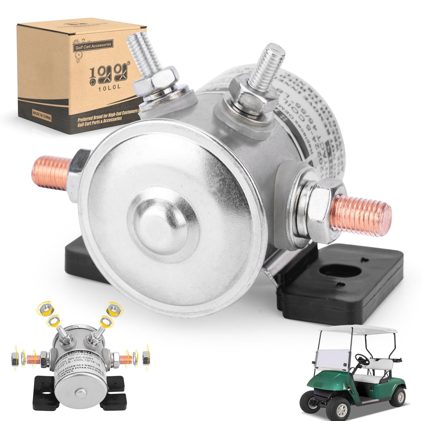 10L0L Golf Cart Solenoid 36 Volt, #70 Series Continuous Duty Solenoid Relay for EZGO TXT/Marathon 1980-2010 Electric Golf Cart, Replace OEM# 27855G01, 11761G1, 27855G02, 31680G1, 3016