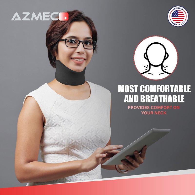 Azmec Universal Narrow Neck Brace Support - Soft Foam Cervical Collar - Adjustable Velcro Strap For Neck Sprain Relieves Pain and Pressure Stabilizes Vertebrae For Men or Woman (2" Inch Black)