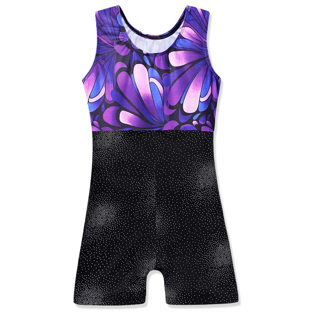 HOZIY Gymnastics Leotards for Girls Purple Shiny Rhinestones Size 6-7 Years Old