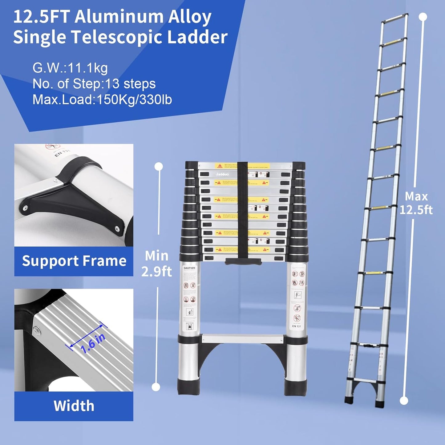 8.5 FT Telescoping Ladder - Lightweight Aluminum Extension Ladder with Stabilizers for Home & RV Travel