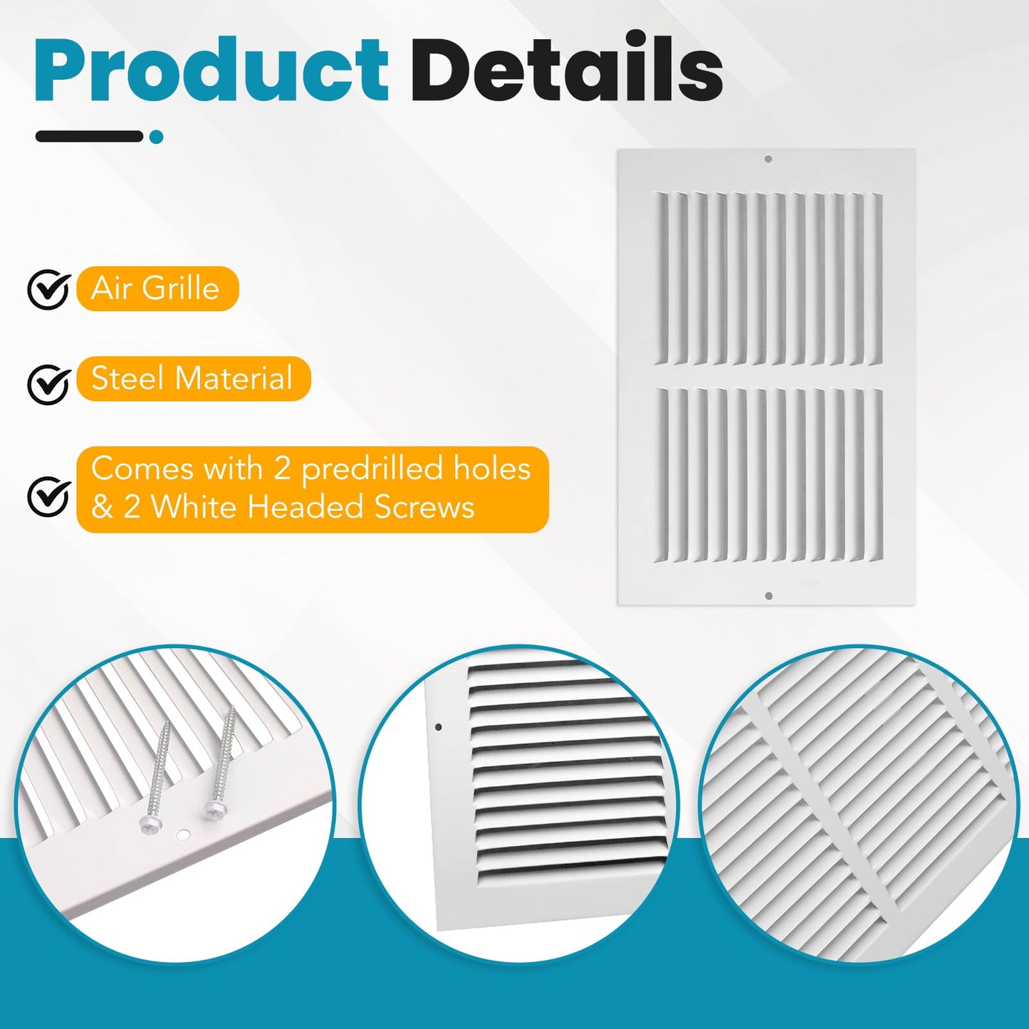 VOISEN Return Air Grille,Fits 10x6 Duct Opening,Steel Return Vent Cover, White Vent Cover Grill for Sidewall and Ceiling,HAVC Cold Air Return Vent Cover,Overall Size:11.8" W X 7.9" H