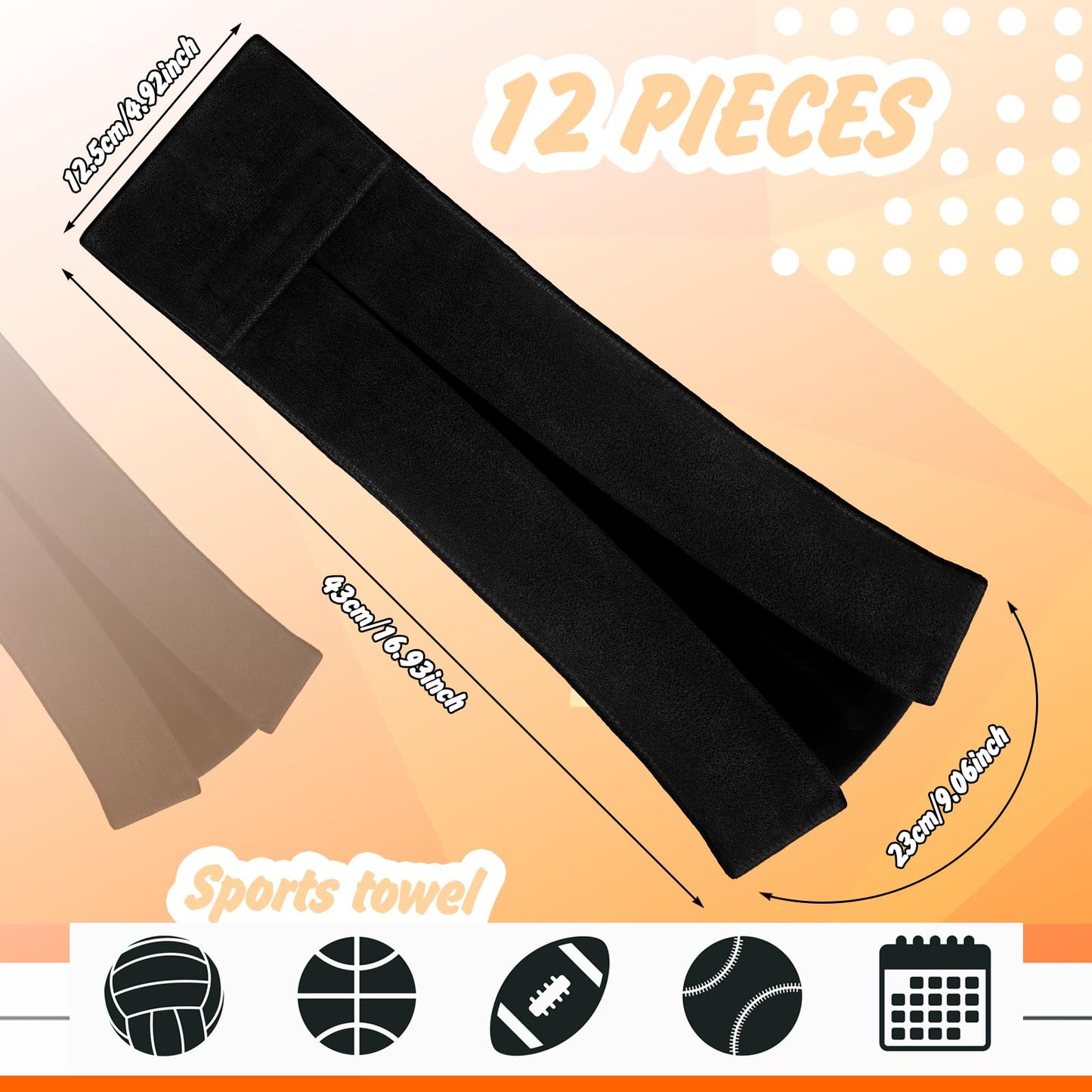 Buryeah 12 Pcs Football Field Towel Closed Loop Accessories Cotton Sports Sweat Towel with Hook and Loop Fastener for Football, Golf, Gym(Black)