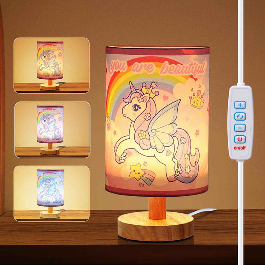 Unicorn Bedside Table Lamp - 3 Colors Dimmable Kids Night Light for Girls Bedroom Desk Reading Night Stand Decor, Cute Unicorn Lamp for Girls Birthday Christmas Gifts