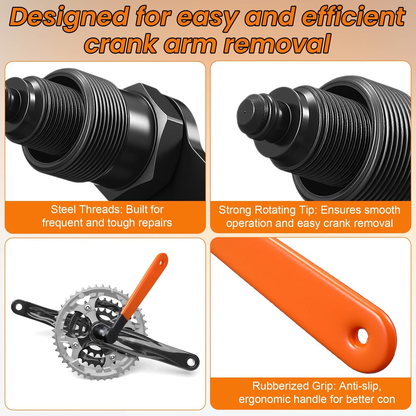 Lanties Crank Puller Compatible with Ccp-22, 22mm x 1 Threads Steel Bike Repair Tool with Long Handle and Rubber Grip, Bicycle Crank Arm Removal Tool for MTB Road Bike Repair