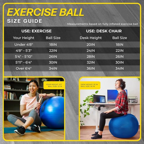 BREFR 26 Inch Exercise Ball, Yoga Ball for Workout, Balance Stability, Fitness Ball for Office, Home, Gym, Balance Balls with Quick Pump (Black)