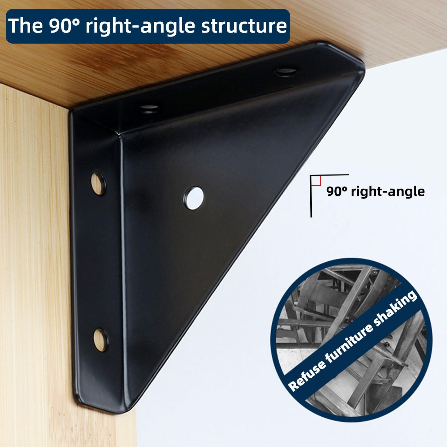 2.55'' Triangle Corner Braces Bracket (10 Pack) - Metal Angle Shelf Connector Brackets with Screws for Wood Shelves Furniture| Bookshelves/ Beds/ Tables/ Cabinets/ Desk (Black)