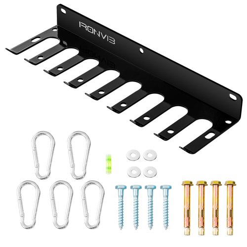 Olympic Barbell Hanger Wall Mount - Heavy Duty 5mm Steel Bar Holder for 35mm Olympic Standard Bars, 160lb Capacity - Vertical & Horizontal Barbell Storage Rack with Rubber Pads - Fits Garage Gym, Home Gym blue