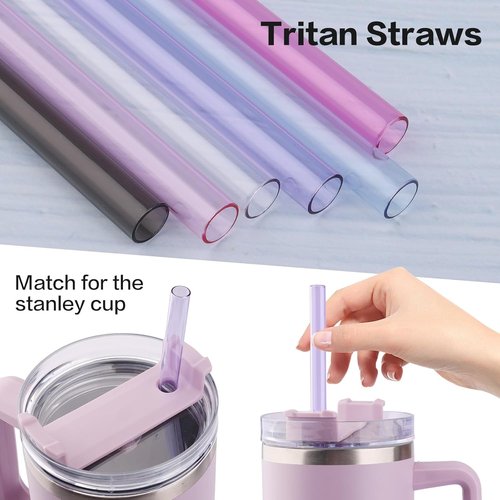 Joshey 12 Inch Tritan Replacement Straws - 6 Pack Reusable Long Straws with Cleaning Brush | Fits 30oz & 40oz Stanley Cups, BPA-Free (Clear)