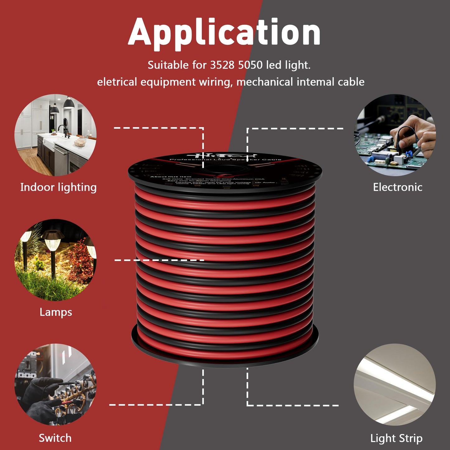 HiFind 12/2 Gauge 25 FT Red Black Hookup Electrical Wire Cable LED Strips Extension Cord 12V/24V DC, 12AWG Flexible Speaker Wire Cable for Car Audio, Home Theater, LED Ribbon Lamp Tape Lighting