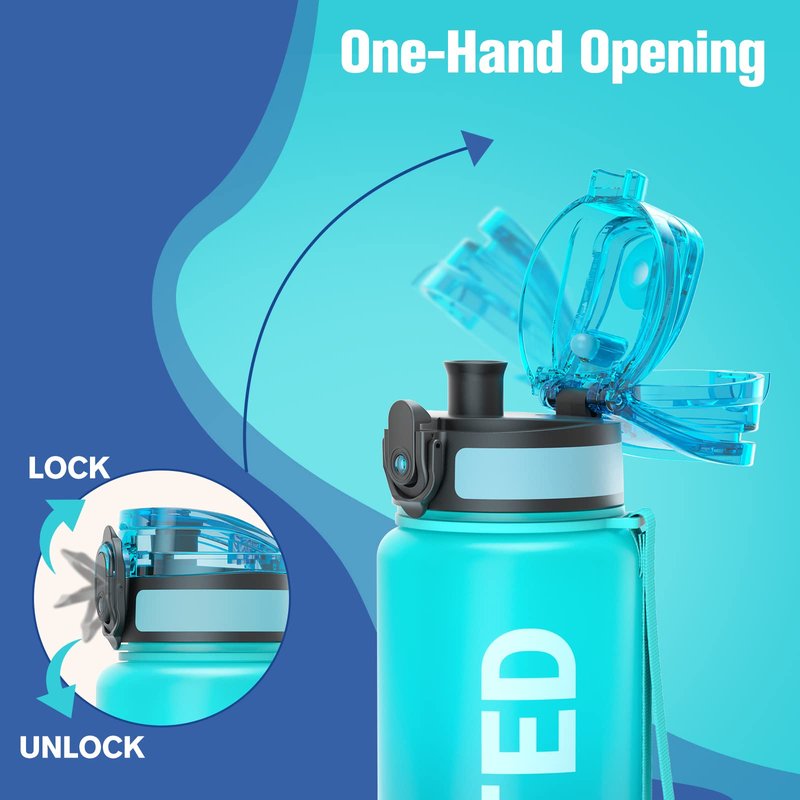 Sahara Sailor Water Bottle, 32/25/17oz Durable and Leakproof Water Bottles Motivational with Time Marker, Tritan, BPA Free, Wide Mouth with Easy Clean Brush for Gym, Travel, School, Office (1 Bottle)