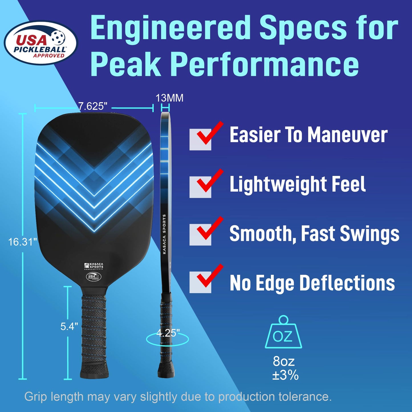 Kasaca Sport Edgeless Pickleball Paddles USAPA T700 Carbon Fiber Pickleball Paddle with Pickle Ball Paddle Cover Pickle Ball Raquette Pickle Ball Racket Pickleball Racket Lightweight Single Paddle