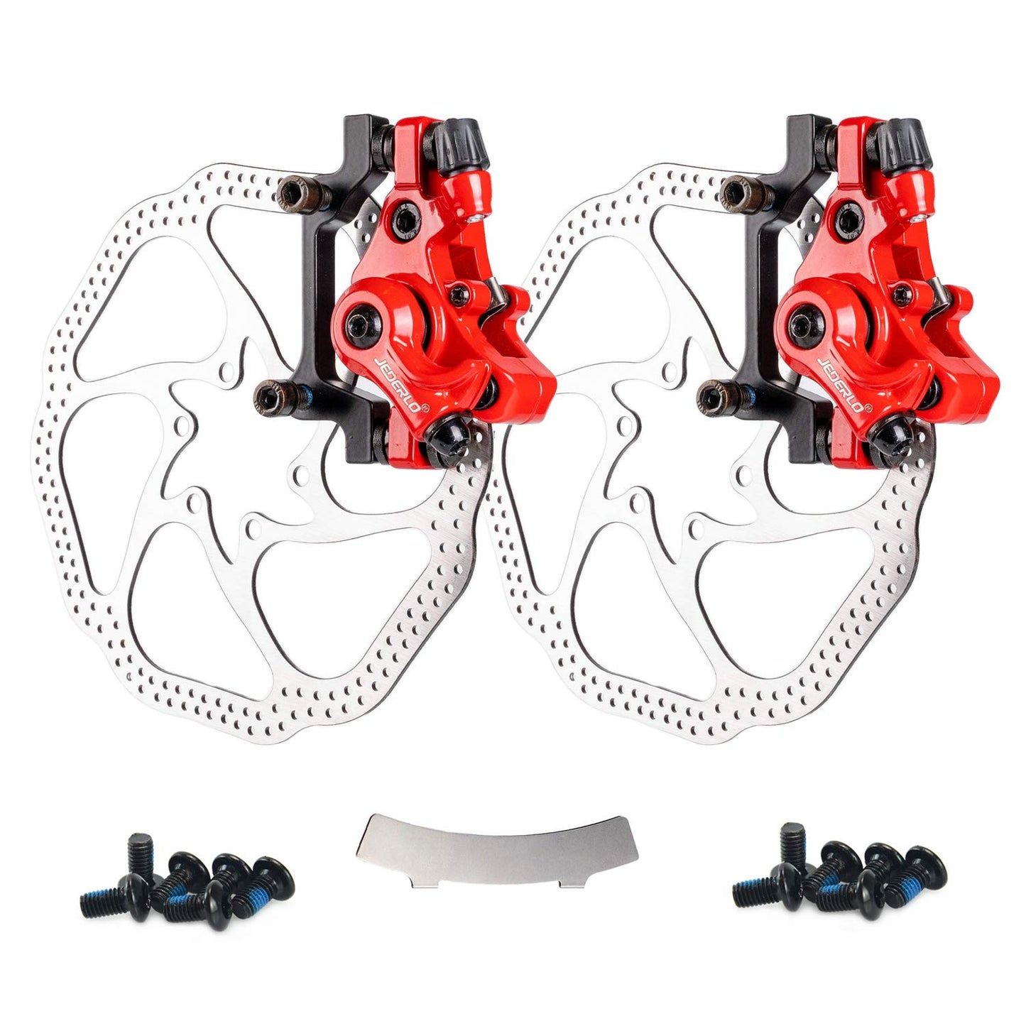 Farbetter Bike Disc Brake Kit, Including Front and Rear Caliper, 160mm Rotor, Mechanic Tool-Free Pad Adjuster for Mountain Bike, Road Cycling, Fixed Gear Bike, MTB, BMX (Red)
