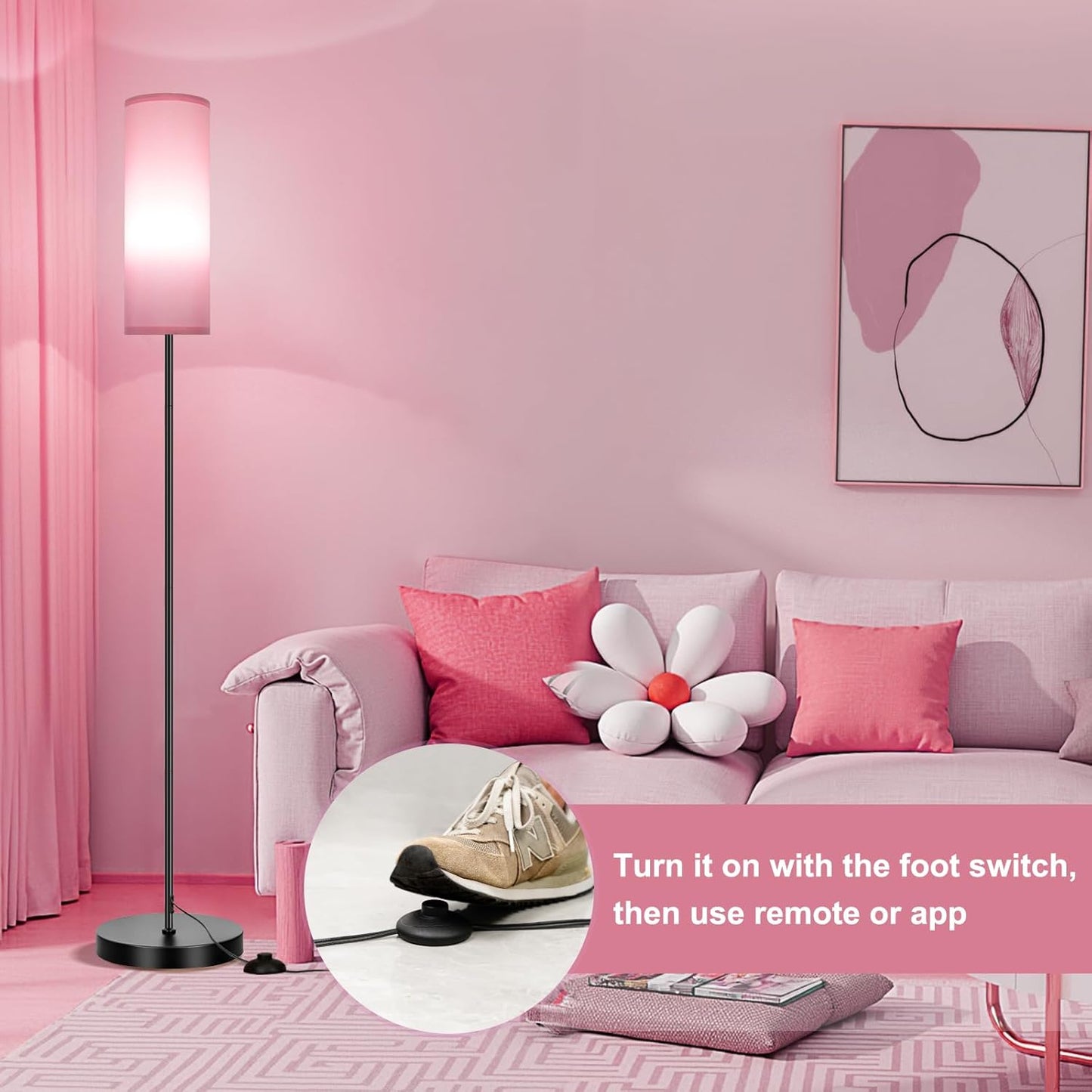 Modern Dimmable Floor Lamp with Remote - RGB Smart Bulb for Living Room, Bedroom & Office
