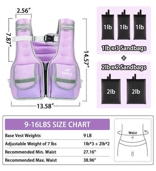 Adjustable Weighted Vest Woman Men 9-16lb Body Weight Vest with 5 Ironsand Weights Weighted Vest Women Adjustable Weights for walking Running Strength Training Workout Purple