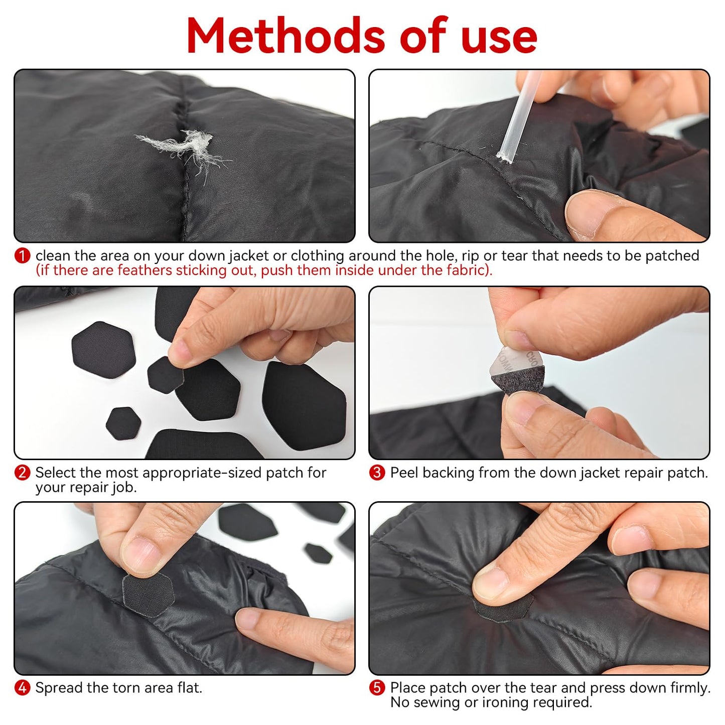 Harsgs Down Jacket Repair Patches, Self Adhesive Nylon Repair Patch, Pre-Cut Waterproof Repair Patches for Down Jackets Coats Clothing Tents Sleeping Bags, Red 8pcs