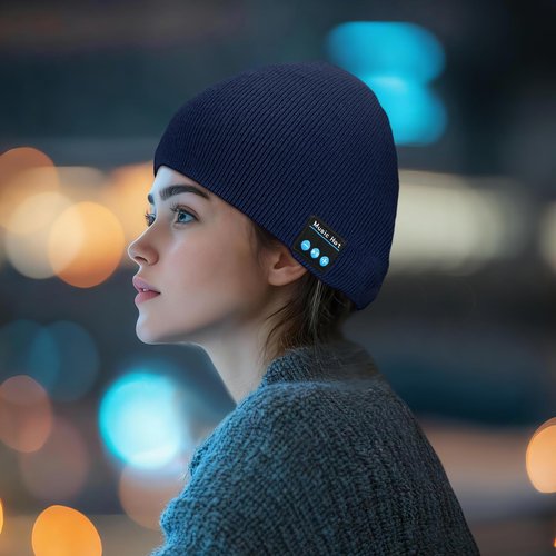 Honoson 4 Set Bluetooth Beanie Hat for Men Wireless Music Beanie with Gloves Winter Gift for Men Women Sports Winter Gift(Black, Navy)