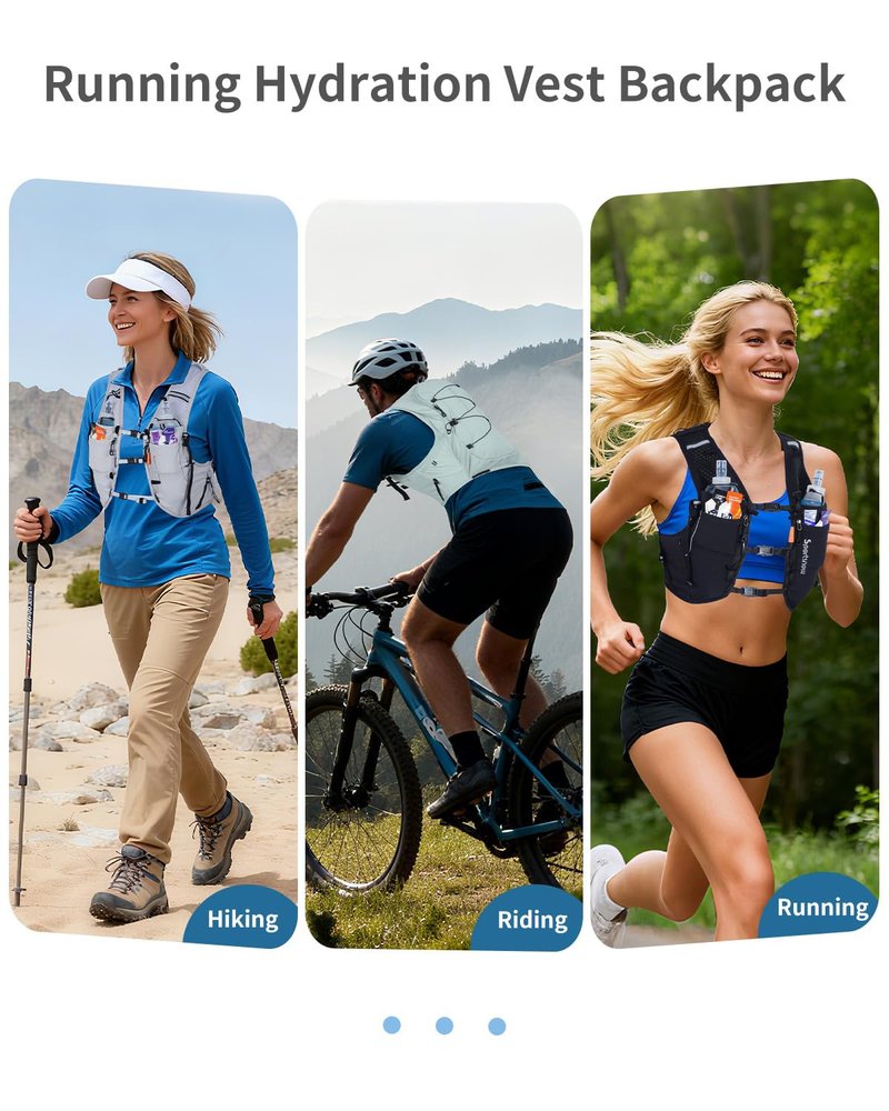 sportsnew Running Hydration Vest for Men Women, Breathable Hydration Backpack for Trail Running Cycling Hiking Marathon (Black with 2 x 500ML Soft Flask, S/M: Chest 28''-34'')