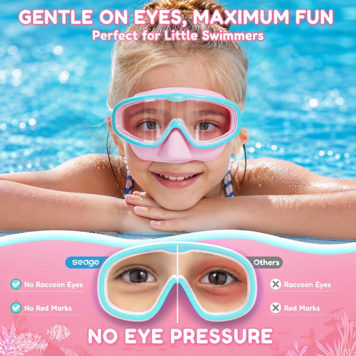 Seago Kids Swim Goggles 2 Pack for 3-12, Anti-Fog UV Protection Clear Wide View No Leaking, Pool Water Toddler Goggles with Nose Cover Swimming Goggles for Kids 6-14 3-5 3-6 4-7 8-12 Boys Girls