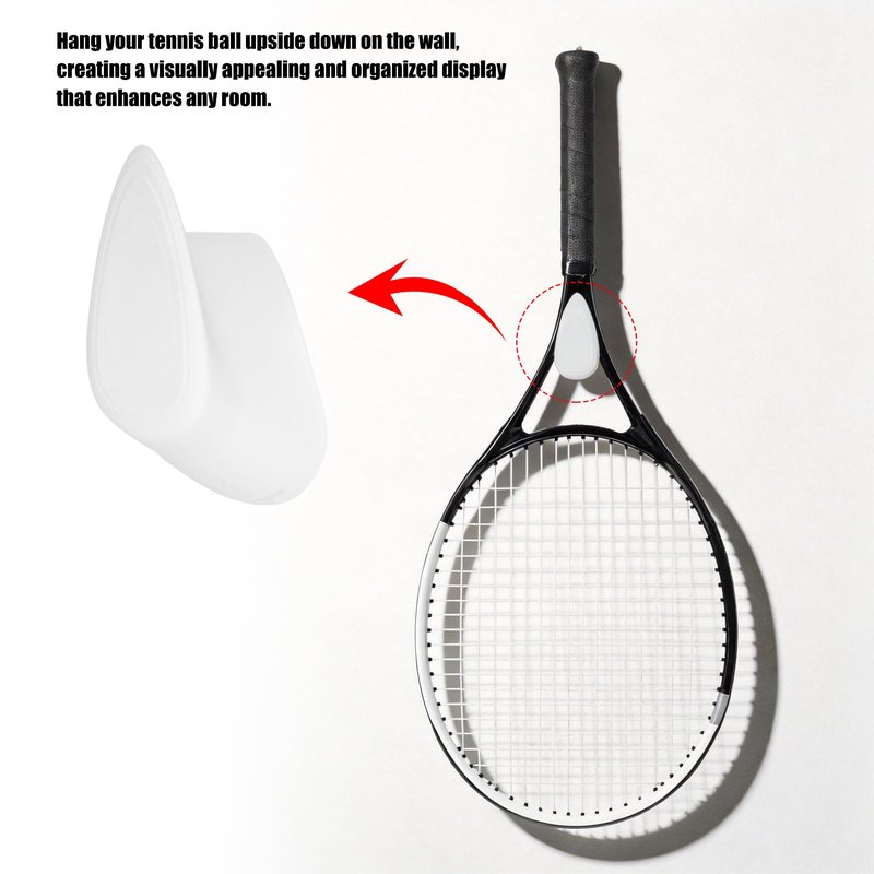 Zynoro Hidden Mounting Holder for Single Tennis Racket – 2 Pack White Wall Mount Hook with Simple and Stylish Appearance, Wall Mounted Racket Rack for Garage, Sports Equipment Organizer