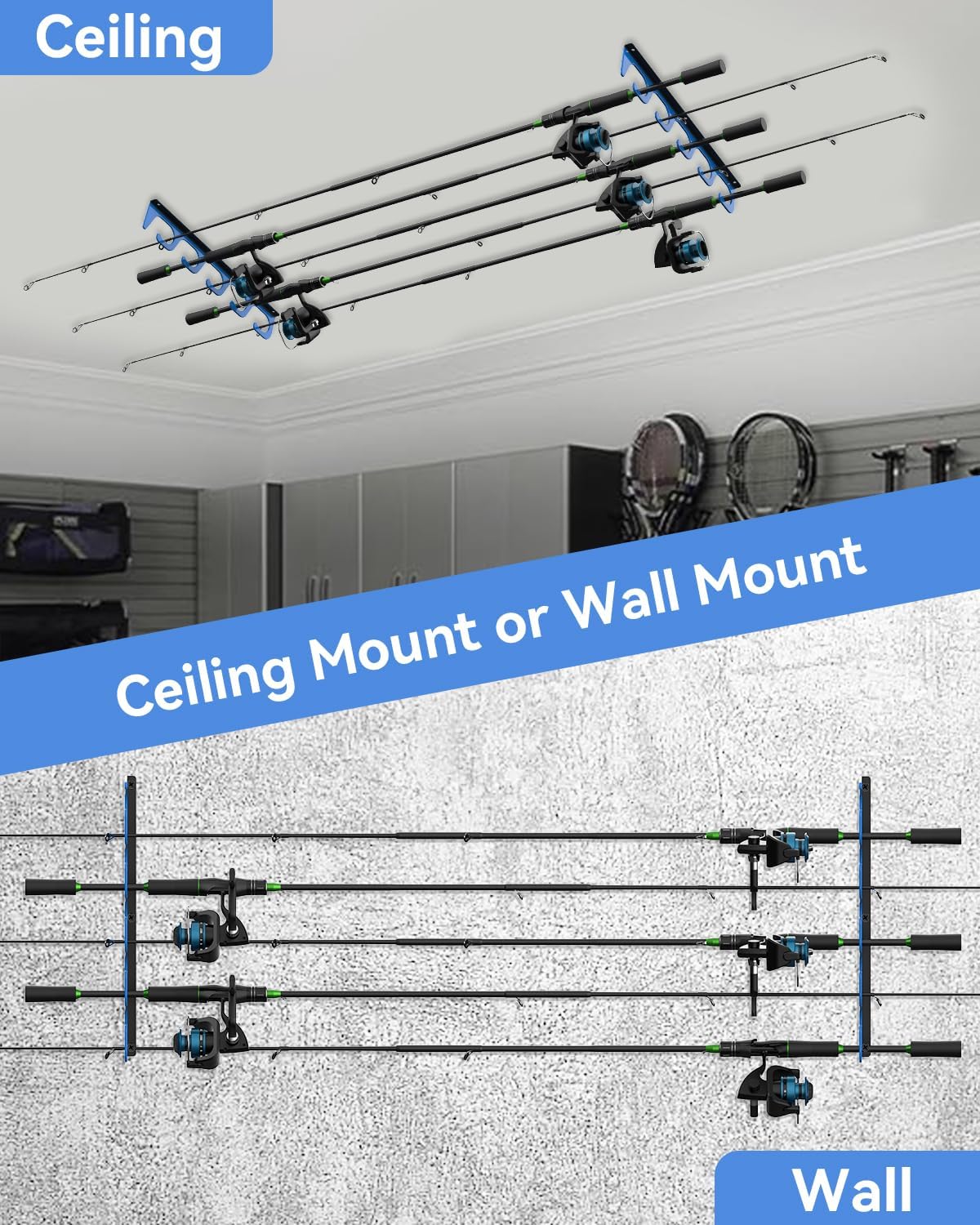 Skiennix Fishing Rod Holders - 5-Unit Wall & Ceiling Storage Rack for Most Fishing Rods | Durable Design