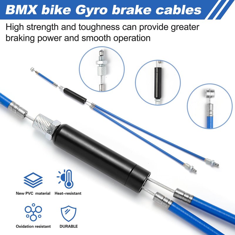 Gionfe BMX Bike Gyro Brake Cables Kit - 1 Set Front + Rear (Upper + Lower) with Spinner Rotor for Most Gyro Systems and 20" Bikes - High-Performance Brake Wire Line & Housing (Blue)，Professional