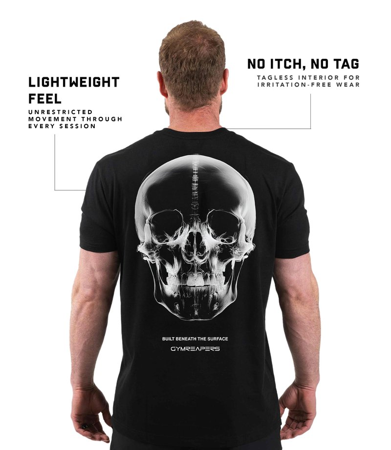 Gymreapers Skull Moisture Wicking T-Shirts for Men - Short Sleeve Workout Gym Shirts - Running Athletic Tees & Dry Fit Tshirt