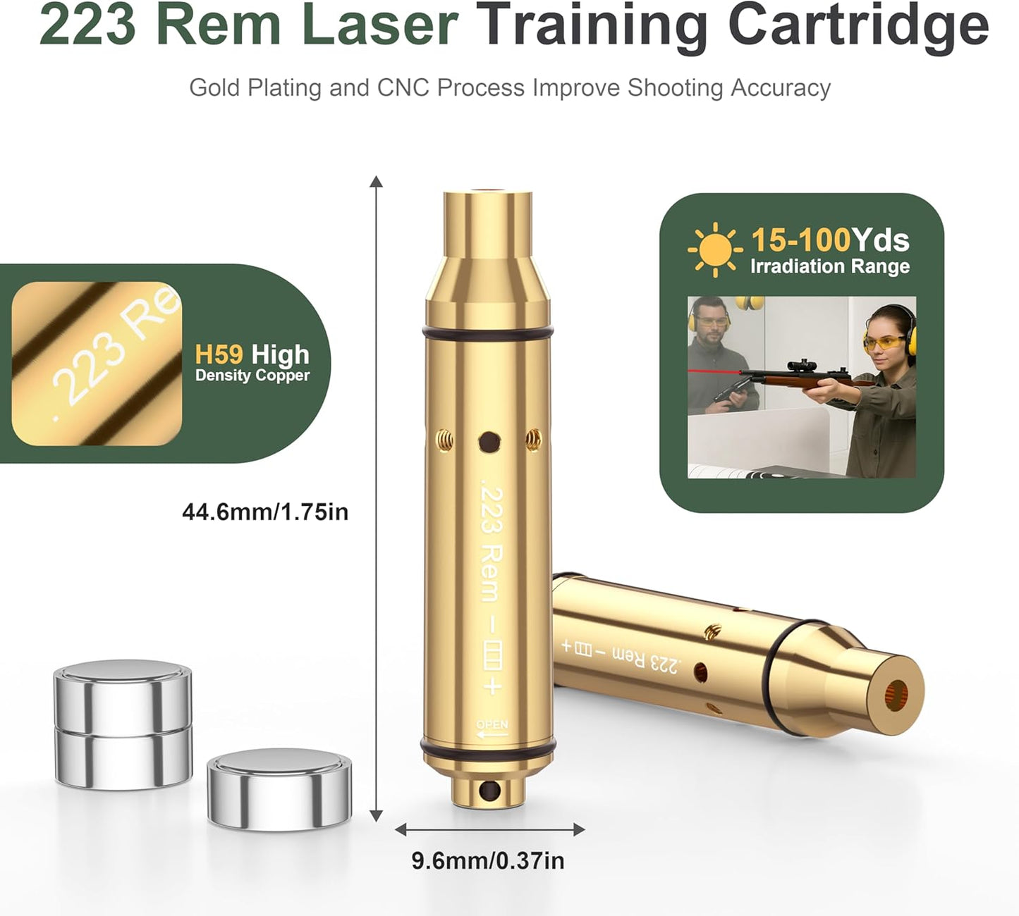 223Rem Laser Training Cartridge - Dry Fire Training System with 3 Batteries for Enhanced Shooting Practice