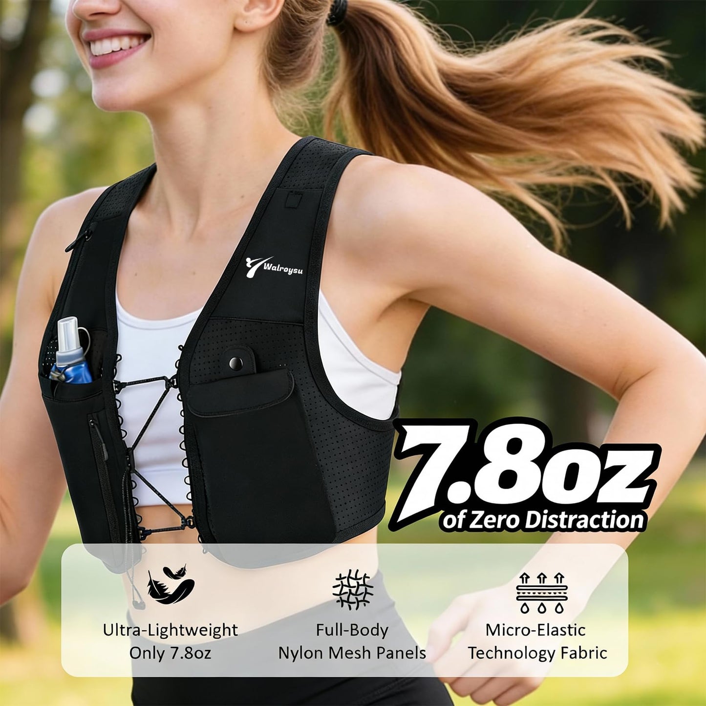 Running Vest for Women Men, 10L Lightweight Hydration Vest, Adjustable Elasticated Crisscrosses, Front Phone Pocket, Running Vest with 500ml Soft Flask for Marathon, Training Runs (Medium-Large)