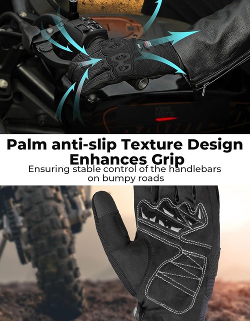 KEMIMOTO Dirt Bike Gloves - Touchscreen Silicone Protection for Men | Ideal for Off-Road & On-Road Riding