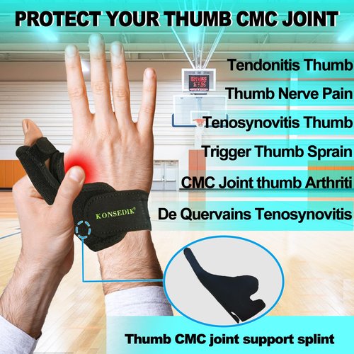 KONSEDIK Trigger Finger Thumb Splint,Adjustable Thumb Spica Support Stabilizer Brace for Pain,Sprains, Arthritis,Tendonitis,De Quervains Tenosynovitis,CMC Joint (Small)