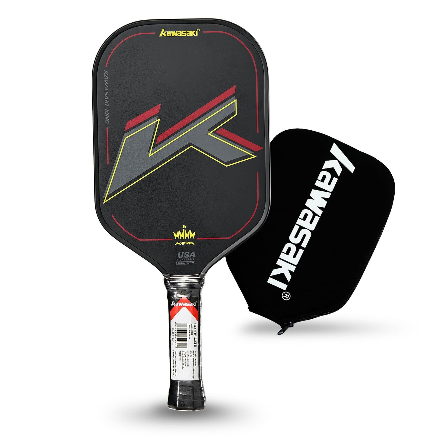 Pickleball Paddle, Kawasaki T700 Carbon Fiber (CFS)-USAPA Approved King Series Pickleball Racket 16mm for Tournament Level, with Cover Case/Grip (Black/RED)