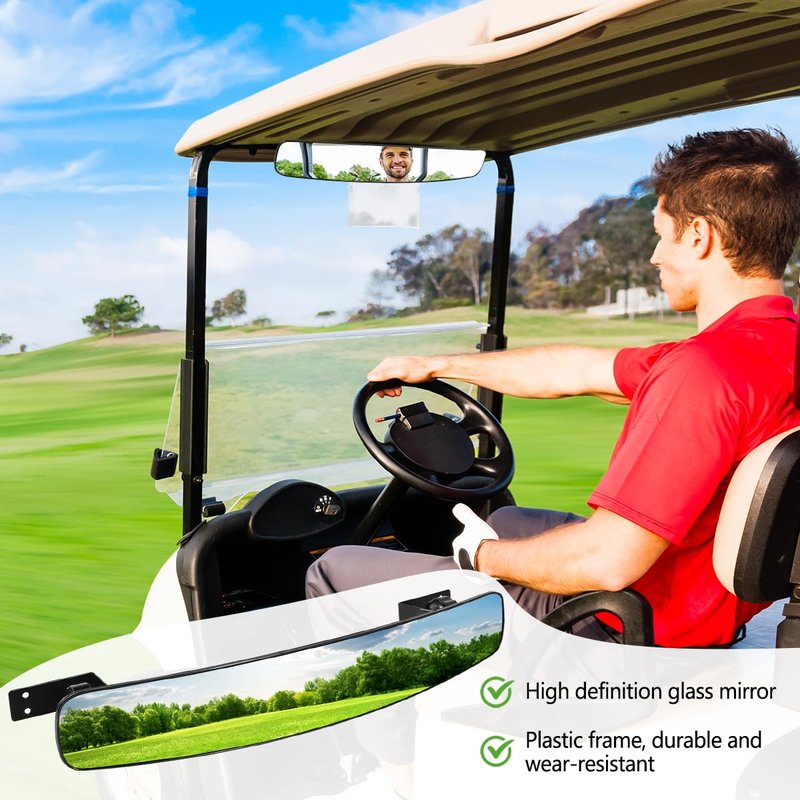KISEER Golf Cart Rear View Mirror 16.5 Inch Adjustable Panoramic Wide Angle Golf Cart Rearview for Club Car EZ GO Yamaha and Others Carts