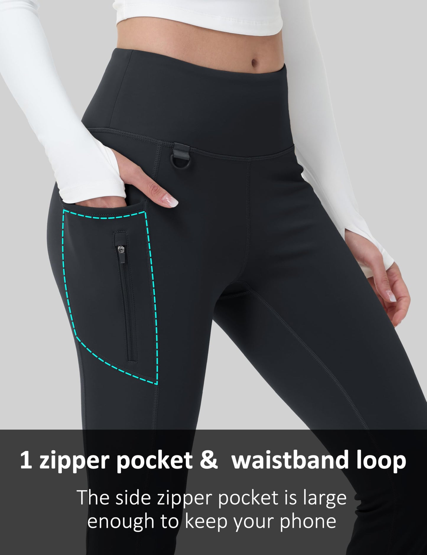 MAGCOMSEN Womens Fleece Lined Leggings Waterproof Insulated Hiking Pants Cold Weather Warm Flare Leggings Snow Black L