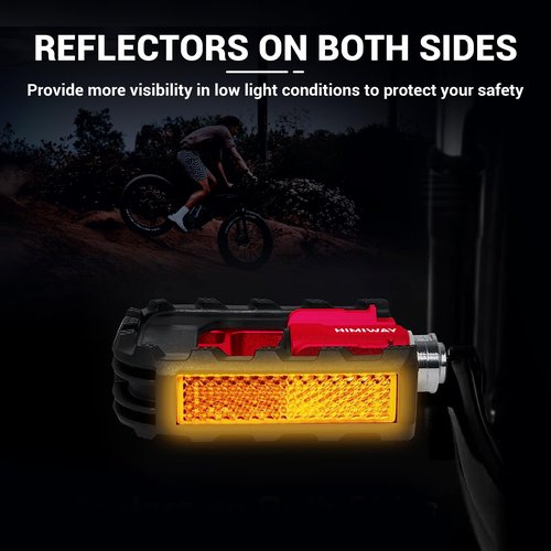 Himiway Folding Bike Pedals with Reflective Strips, Aluminum Alloy Bicycle Foldable Pedals, 9/16 inch Non-Slip Wide Platform Cycling Pedals for Folding Bike, BMX Bike, MTB Bike, Road Bike