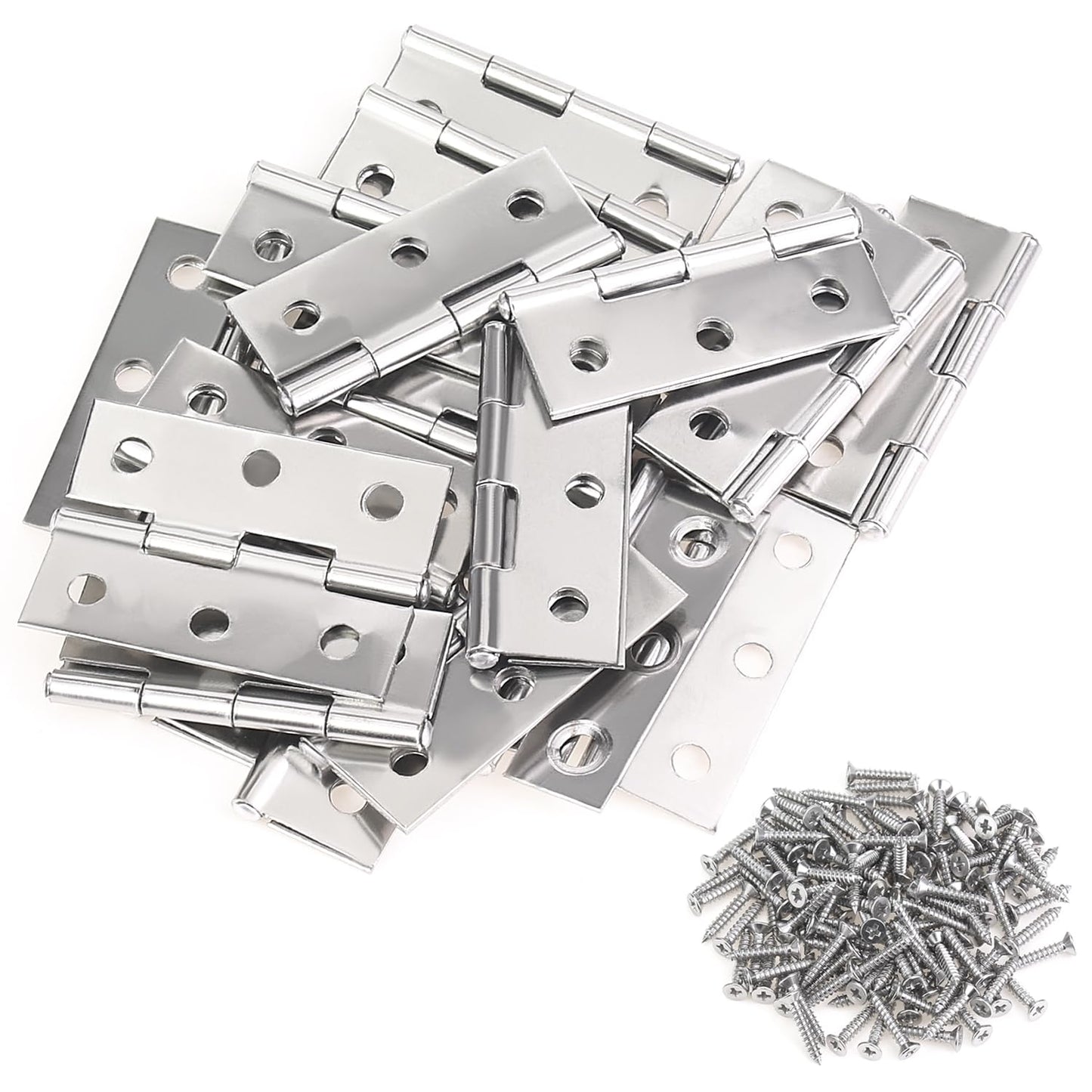 Sutemribor 20 Pieces Stainless Steel Folding Hinges, 1.73 Inch Cabinet Hinges, Small Door Hinges, Small Hinges with 120 Pieces Screws for Wooden Cabinets Box Small Crafts and Lightweight Projects