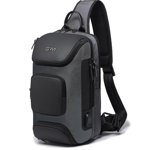 SMONT Sling Bag for Men, Chest Shoulder Bag with USB Charging Port Anti Theft Waterproof Grey